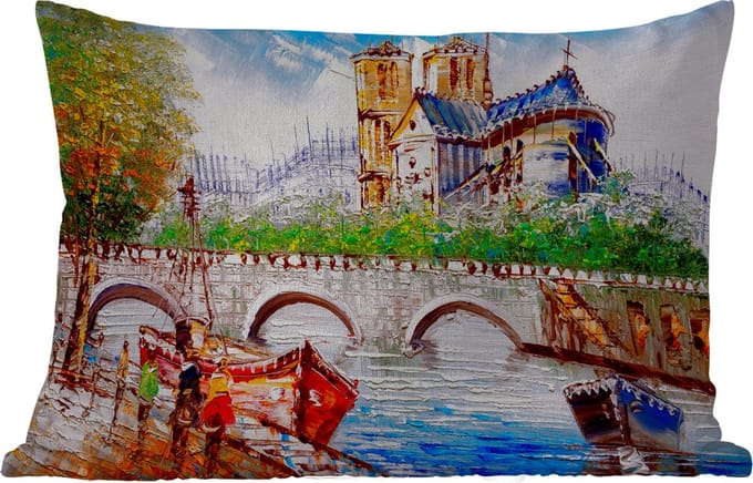 Buitenkussens - Tuin - Schilderij - Parijs - Boot - Brug - 50x30 cm