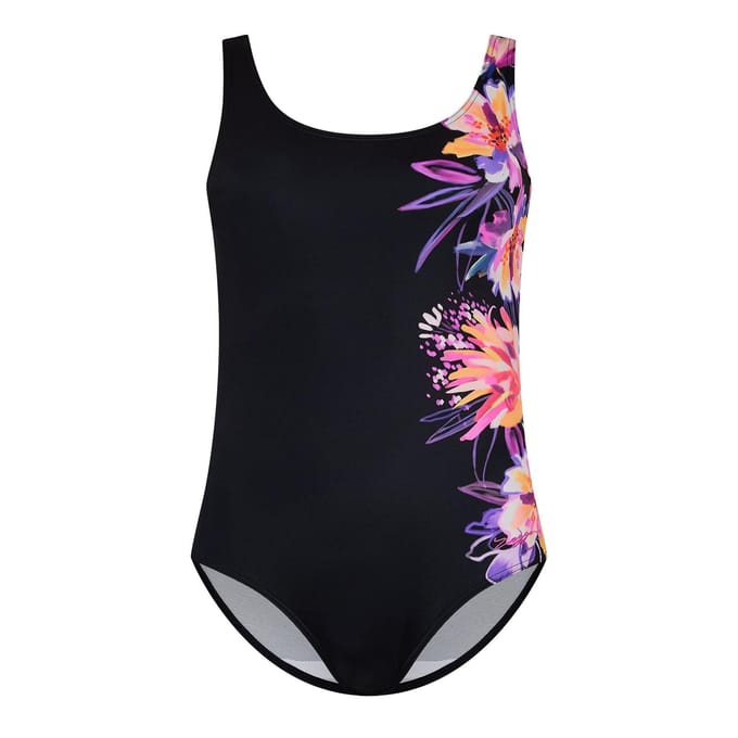 Zoggs Dames Bloemen Scoopback Eintepiece Badpak (Zwart)