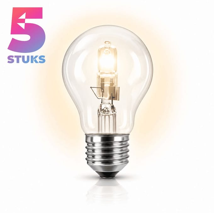 5x Peertje Halogeenlamp E27 - 100W - Warm Wit Licht (2700K) - 1900 lm - 2 jaar - Dimbaar