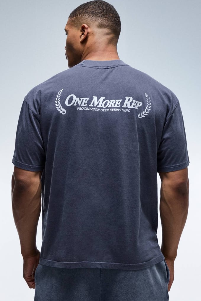 One More Rep Gewassen Oversized T-shirt Met Verlengde Hals | Navy | Size Small