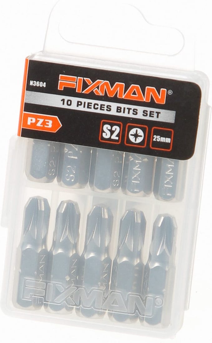 Fixman Bitset 1/4" PZ 3 x 25mm blister van 10 bits