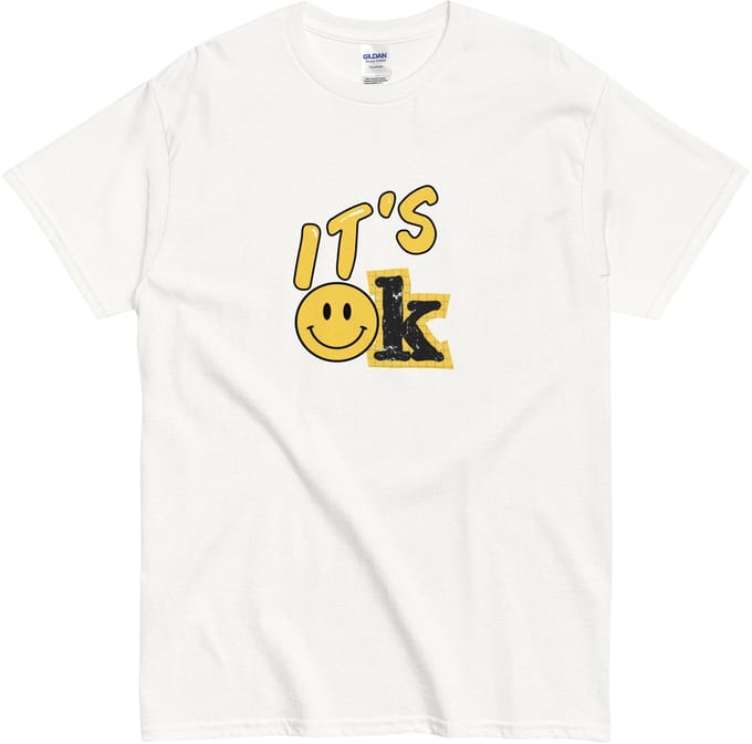 Heren en Dames T-shirt - Statement It's Ok - Smiley Design - Grijs - L