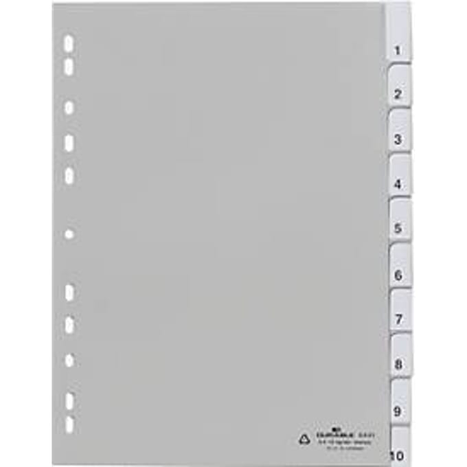 DURABLE PP-indexbladen met verwisselbare tabs, cijfers 1-10, grijs