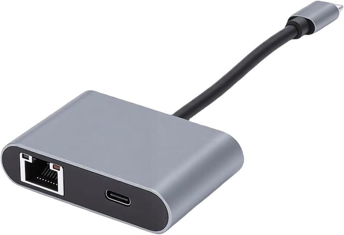 Netwerk Adapter - Ethernet Dongle - Snelle Internet Verbinding - PD Opladen Ondersteuning - 25 Gbps - Zilver