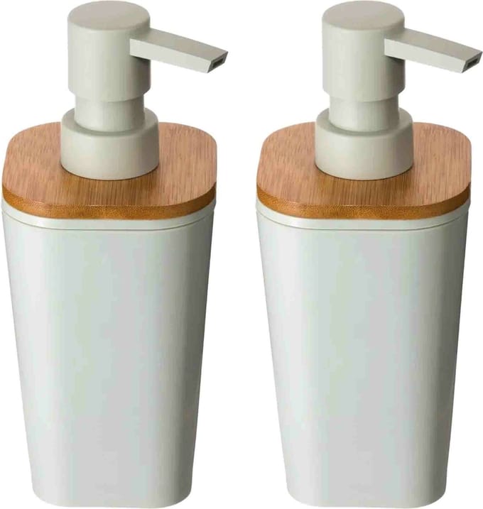 5Five Zeeppompje/zeepdispenser - 2x - polyresin - wit - 300 ml - navulbaar - toilet/badkamer/keuken