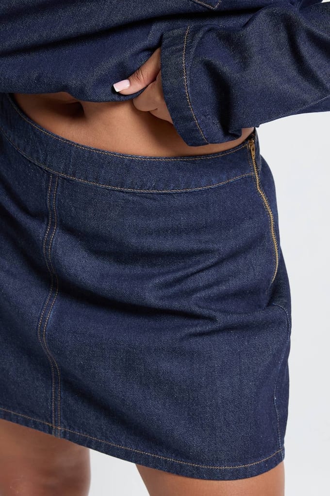 boohoo Dames Plus A-lijn denimrok | Indigo | Maat: 18