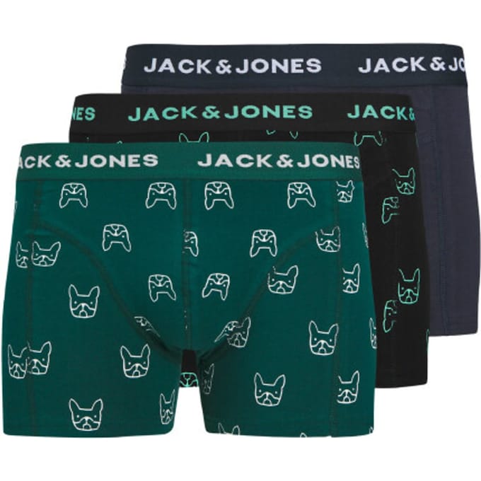 Jack & Jones Heren boxershorts trunks jacdenim hond print 3-pack groen/donkerblauw