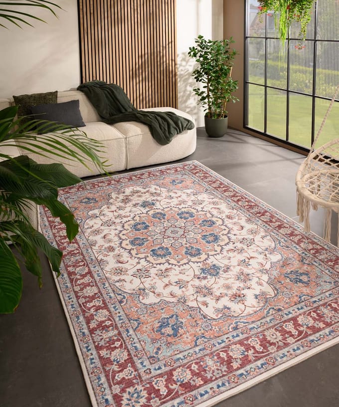 Vintage buitenkleed - Valenca Nova crème/rood 200x290