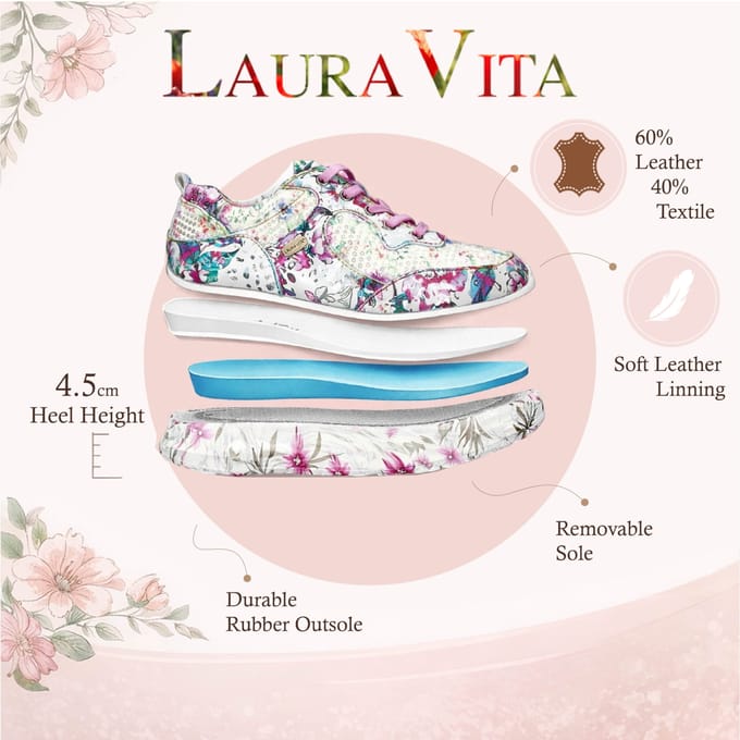 Laura Vita Sofiao 07 dames sneakers met roze bloemenprint en platformzool, gemaakt van leer.