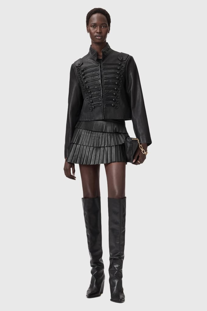 AllSaints Nara Pleat Skirt Black Größe: 2 | Miniröcke Outlet | Damen | Schwarz