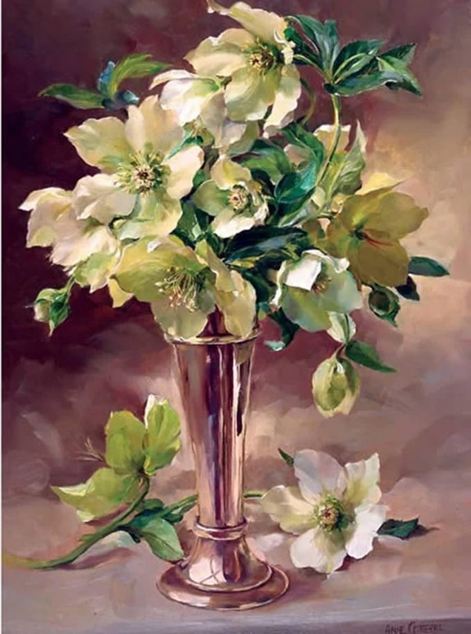 Dubbele kaart met env. Hellebores in zilver 20x15cm