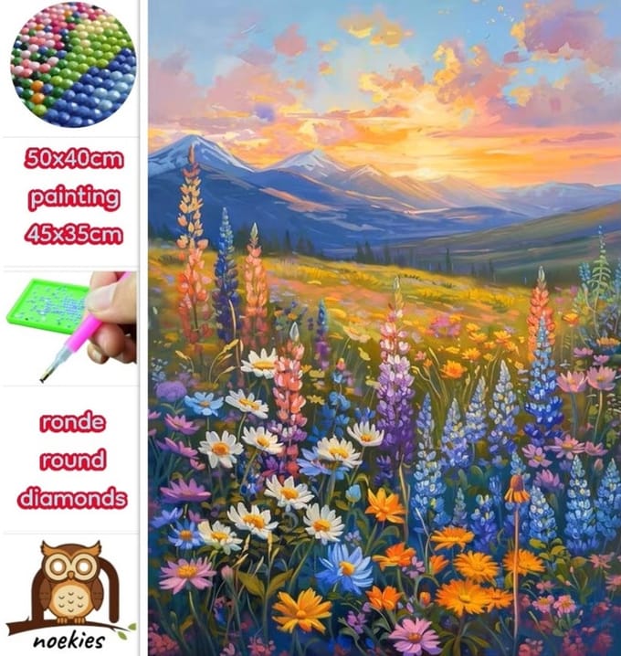 50x40cm Diamond Painting bloemen veld (rond) nr 138