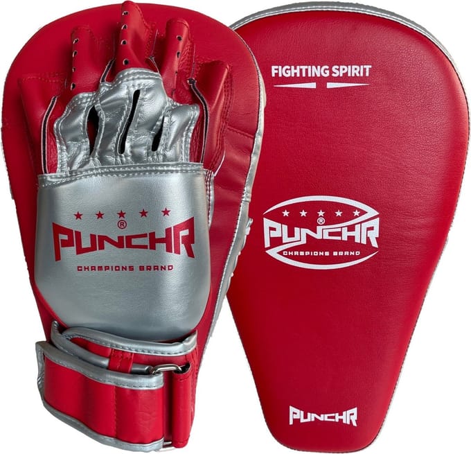 PunchR™ Long Curved Pro Style Focus Pads Mitts Rood Zilver