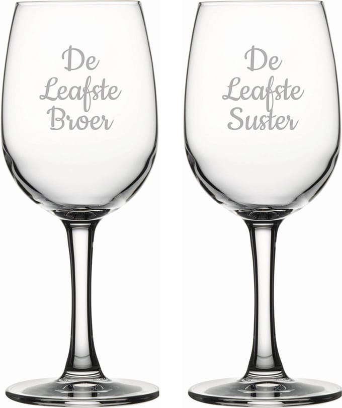 Gegraveerde witte wijnglas 26cl De Leafste Broer-De Leafste Suster