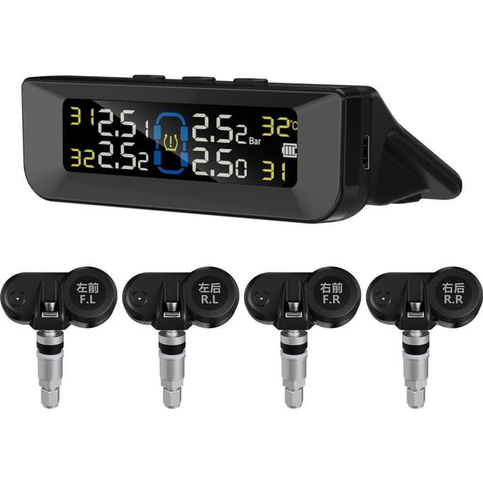 Système de surveillance de la pression des pneus, système de surveillance de la pression des pneus solaire sans fil avec écran LCD, Internal Sensor noir