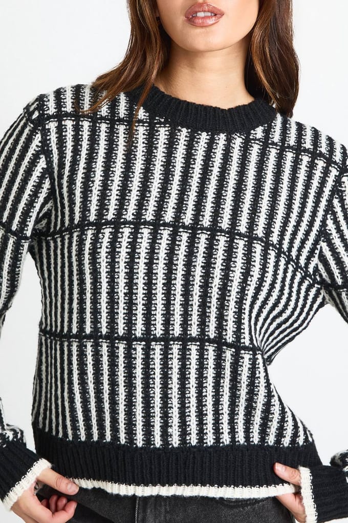 boohoo Dames Zachte gebreide streeptrui | Zwart | Maat: Large