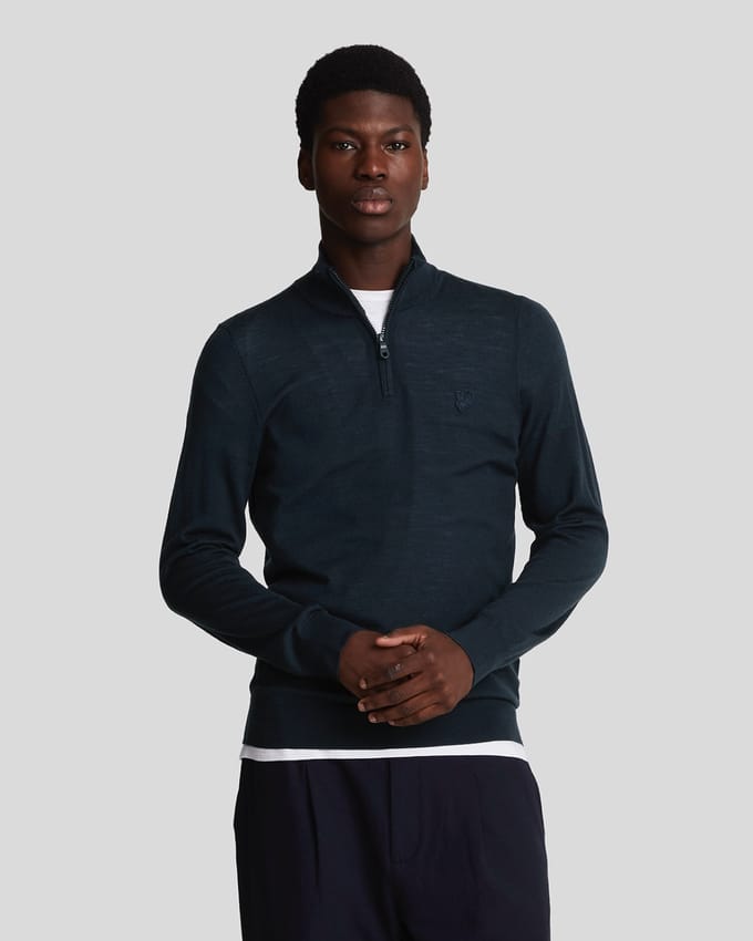Lyle & Scott Merinowol 1/4 Rits Trui - Marineblauw