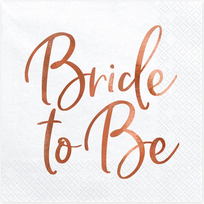 PartyDeco - Servetten - wit met Bride to be in Rose Gold 20 stuks
