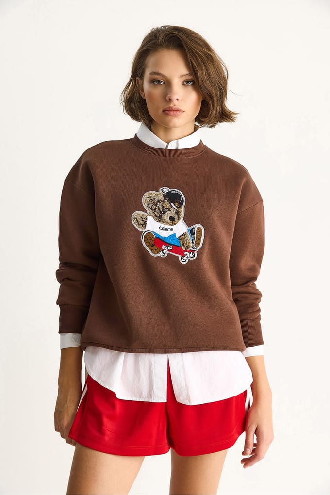 Geborduurd Sweatshirt met Ronde Hals en Lange Mouwen