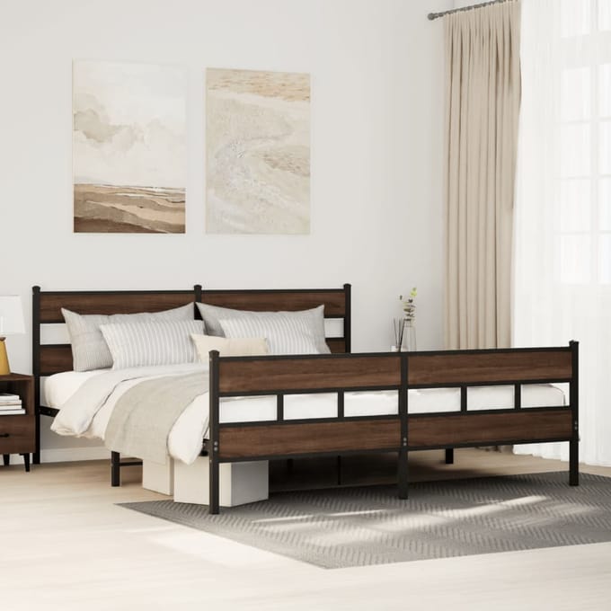 vidaXL - Bedframe - zonder - matras - metaal - bruin - eikenkleur - 193x203 - cm
