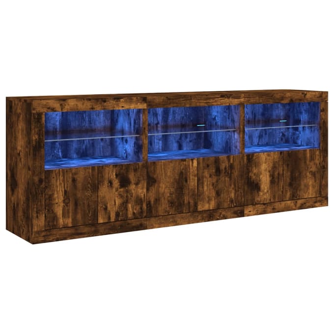 vidaXL - Dressoir - met - LED-verlichting - 181,5x37x67 - cm - gerookt - eikenkleur