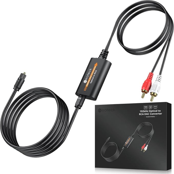 DAC Converter 192 kHz met Optische naar RCA-kabel en Ingebouwde Versterker