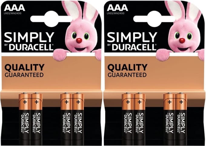 Set van 8x Duracell AAA Simply batterijen 1.5 V - alkaline - LR03 MN2400 - Batterijen pack