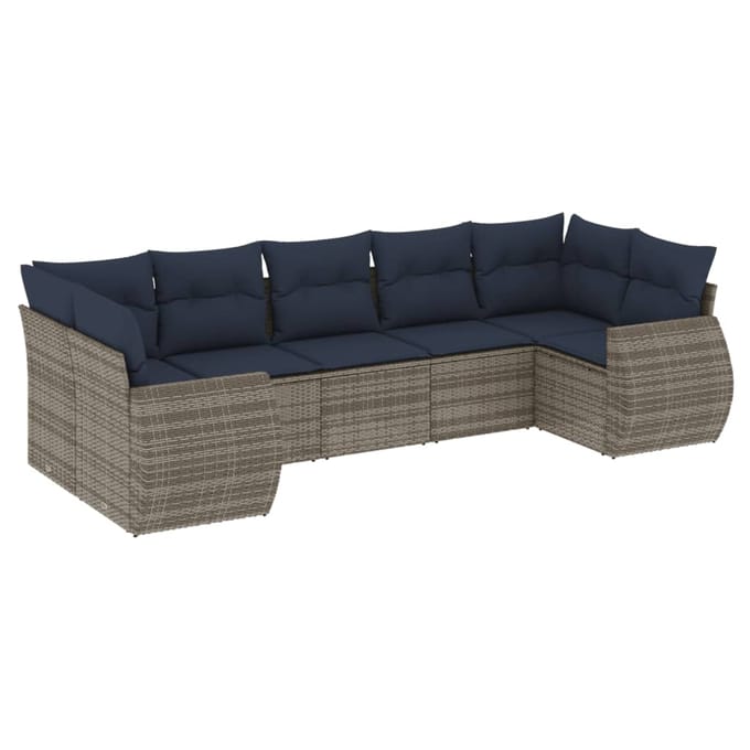 vidaXL - 7-delige - tuinbankset - met - kussens, - grijs - polyrotan