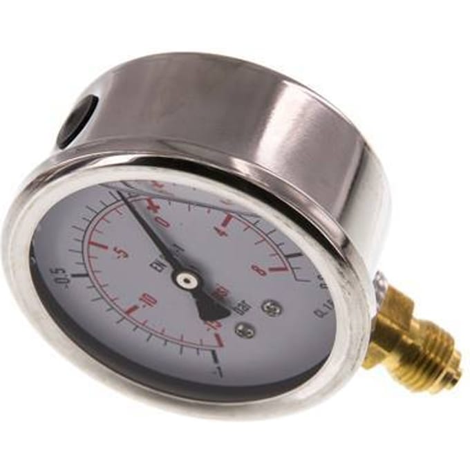 -1..0.6 Bar Glycerine Manometer Onderaansluiting RVS/Messing 63 mm Klasse 1.6 - ML-10P663SVG