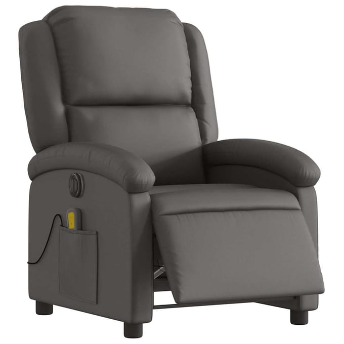 vidaXL - Massagestoel - verstelbaar - elektrisch - echt - leer - grijs