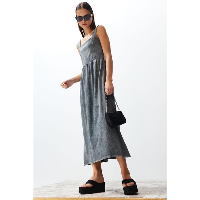 Damesjurken Grau Unifarben Lange Mouwloze Casual Relaxte Jurken