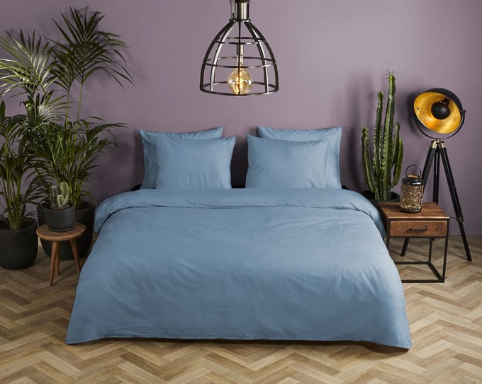HIP dekbedovertrek effen kleur - 2 persoons 200x200/220 cm - Blauw - 100% Katoen satijn