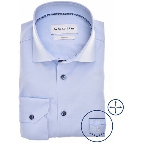 Ledûb Overhemd Uni Color Cotton Stretch Licht Blauw / male