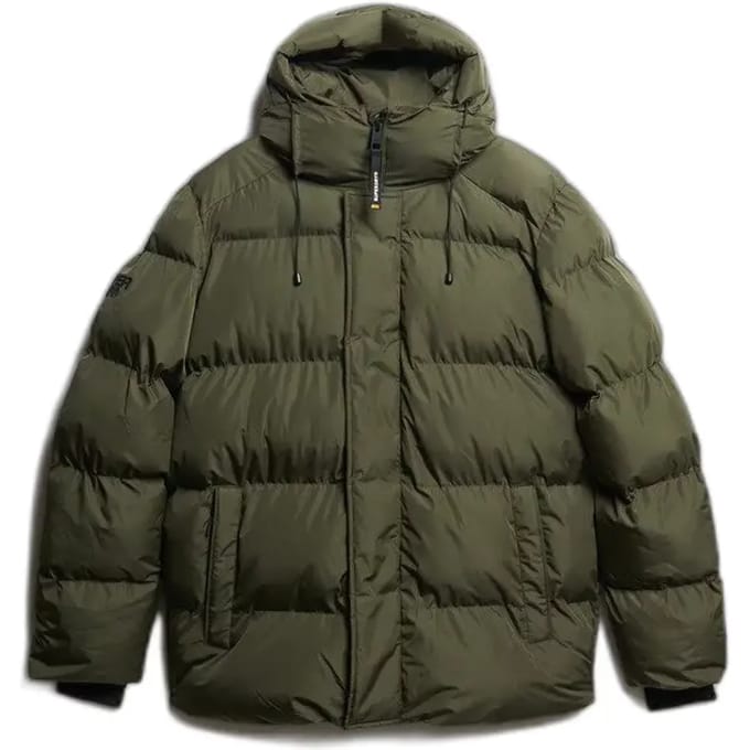 Superdry - Middellange Sport Pufferjas met Capuchon - Heren - Gewatteerde jassen