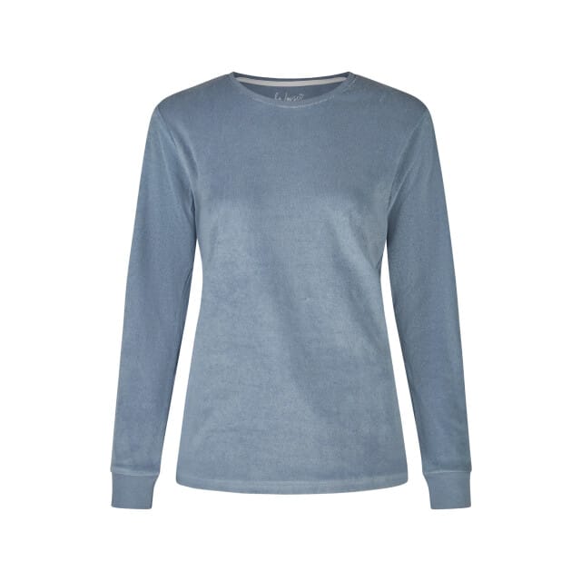By Louise Dames Winter Pyjama Set Lang Badstof Blauw/Wit Gestreept - Maat L