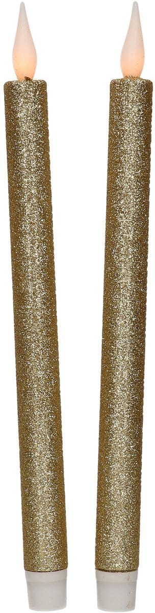 Feeric lights & Christmas LED dinerkaarsen - 2x - goud glitter - 28 cm - sfeervol - veilig