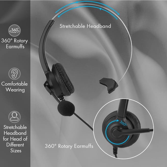 Callcenterheadset met ruisonderdrukking, comfortabel te dragen telefoonheadset met kristalplug