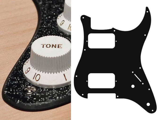 Boston ST-232-SBK pickguard, Stallion, HH, 2 pot holes, 3-5 switch, 2 ply, sparkling black