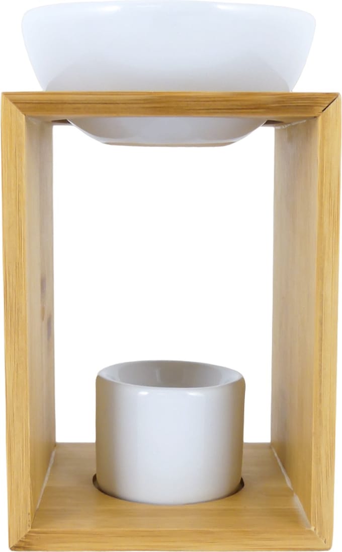 Oliebrander / Aromaverdamper - Hout en Keramiek - ca. 9,5x10x17cm