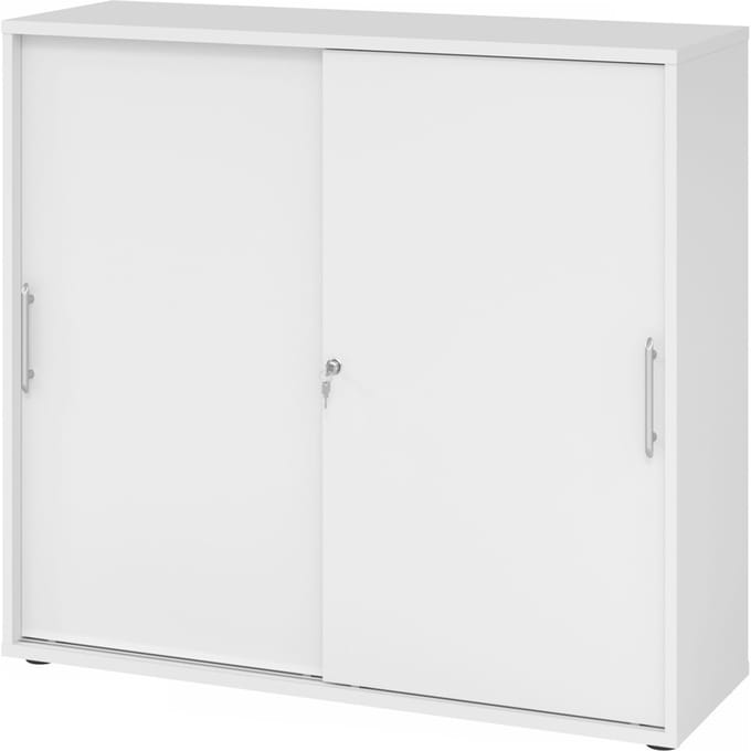 Schuifdeurkast, 3 ordnerhoogten, B 1200 x D 400 x H 1100 mm, wit/wit