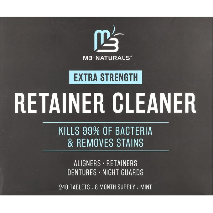 M3 Naturals, Reinigingstabletten voor Beugel, Extra Kracht, Munt, 240 Tabletten