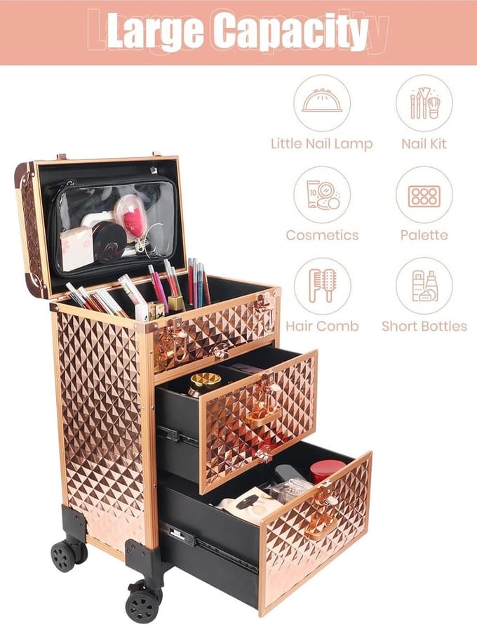 Cosmetic Cases - Rose Gold - Opbergdozen voor make-up visagie trolley