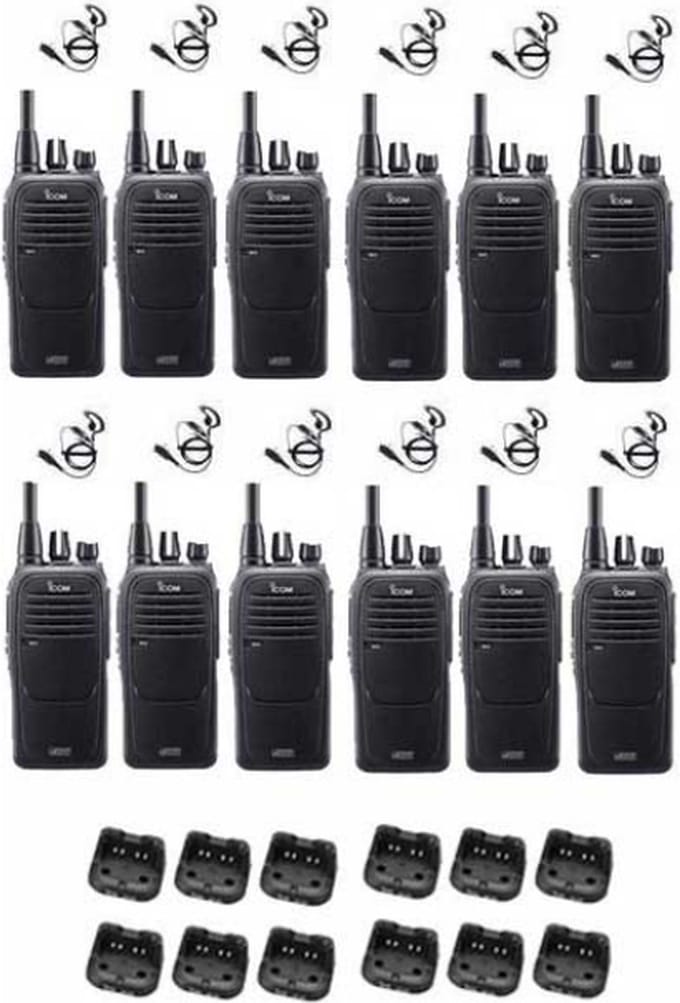 Set van 12 Icom IC-F29DR3 Digitaal portofoons met G-shape headsets
