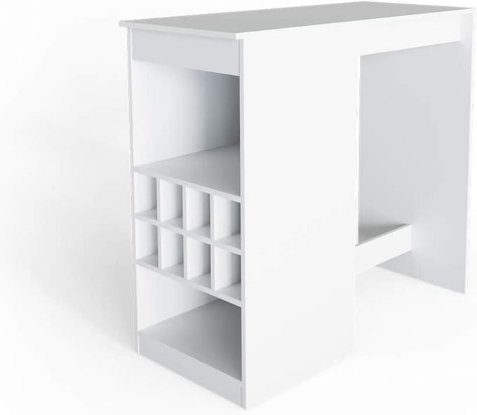 Hoge Bar Tafel Wit Compact met Geïntegreerde Wijnopslag en Vakken