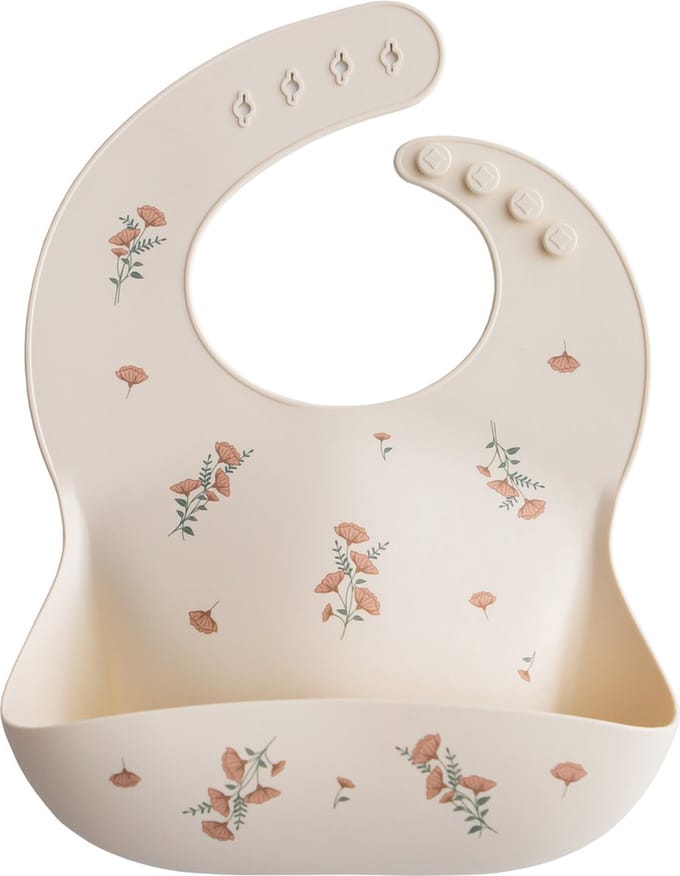 Mushie Slabbetje Siliconen - Pink Flowers