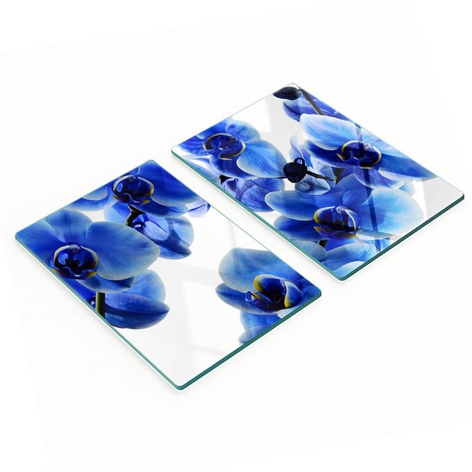 Decoratieve snijplanken van gehard glas, blauwe orchidee, 2x40x52 cm