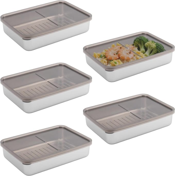 SnelShoppen - 5 Stuks 800ml RVS Vleesdozen voor Koelkast, Stapelbare Vleesopslag Boxen met Deksel voor Kaas, Ideaal voor Keuken en Camping