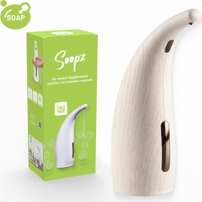 Soopz Automatische Zeepdispenser – Wit – White Wood Classic – Zeeppompje met Bewegingssensor – Handzeep