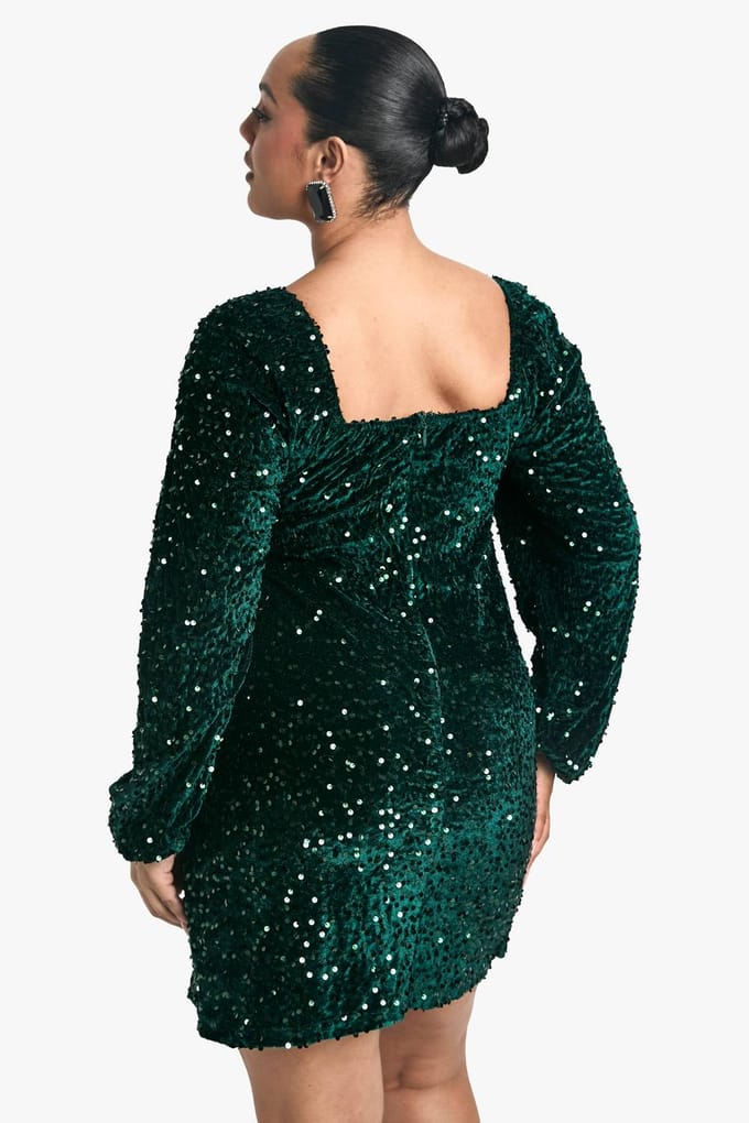 boohoo Dames Plus Velvet Sequin Swing Dress | Smaragdgroen | Maat: 56