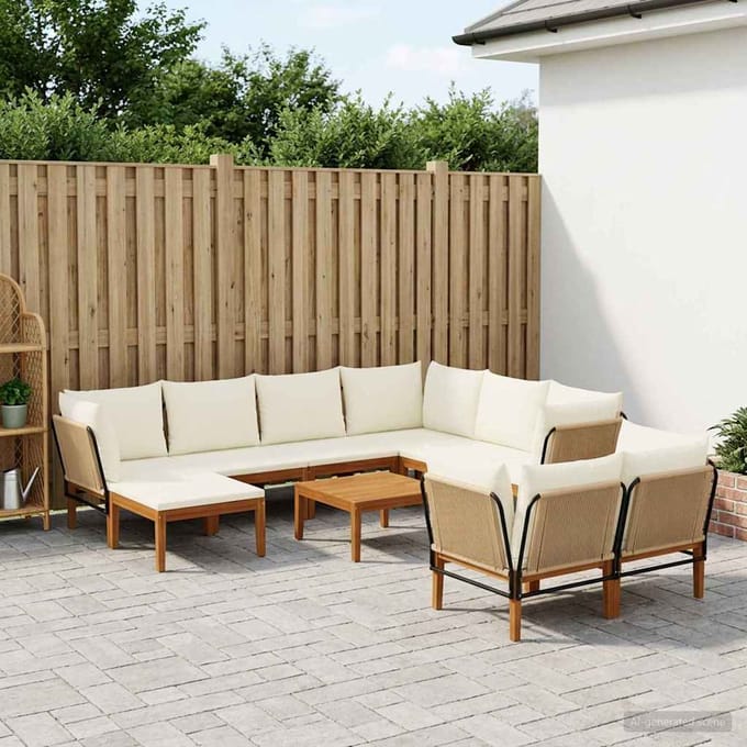 vidaXL - 10 - st - Massief - acaciahout - & - touw - Naturel